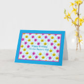 Carte Anniversaire, Femme du pasteur, Marguerites roses  (Fleur jaune)