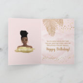 Carte Anniversaire, Femme noire, Feuille Tropicale Or, R (Intérieur)