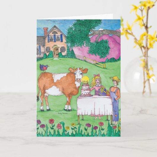 Carte ANNIVERSAIRE - Ferme (Fleur jaune)