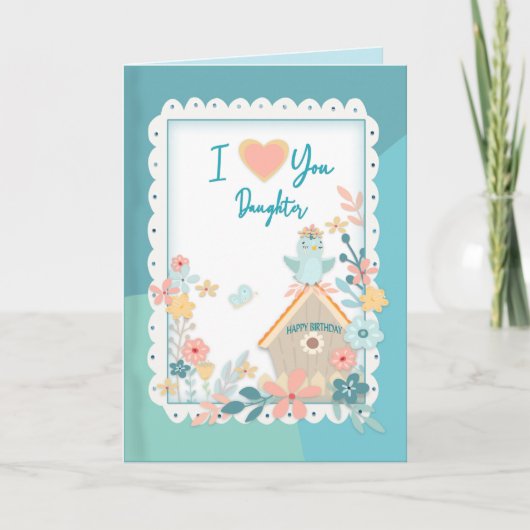 Carte Anniversaire, Fille, Aquarelle Oiseaux et Fleurs (Devant)