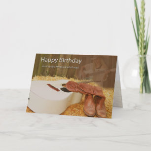 Carte Anniversaire, Fille de campagne, Guitare, Bottes o