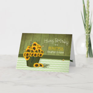 Carte Anniversaire - Fille en Amour - seau de tournesols