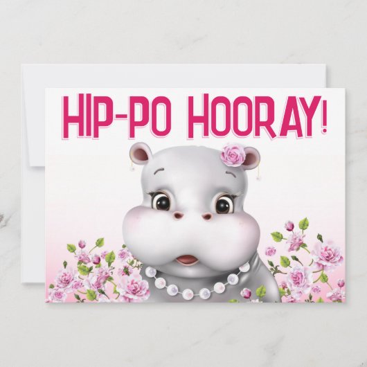 Carte Anniversaire Fille Hippopotame Rose (Devant)