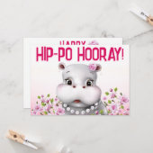 Carte Anniversaire Fille Hippopotame Rose (Devant/Arrière en situation)