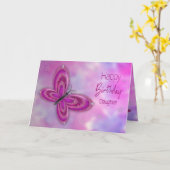 Carte Anniversaire, Fille, Papillon rose Glitzy (Fleur jaune)