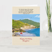 Carte Anniversaire, Fille, Plage, Collines, Oiseaux, Océ (Devant)
