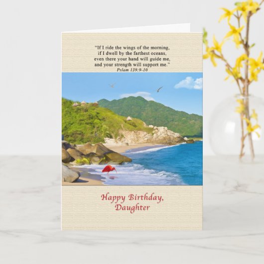Carte Anniversaire, Fille, Plage, Collines, Oiseaux, Océ (Fleur jaune)