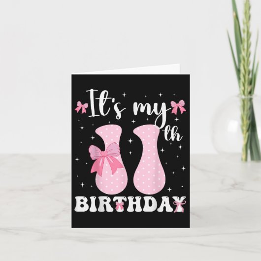 Carte Anniversaire Fille rose Coquette Bow 11 ans Aesth (Devant)