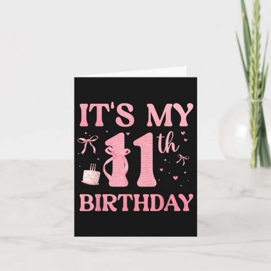 Carte Anniversaire Fille rose Coquette Bow 11 ans Aesth (Devant)