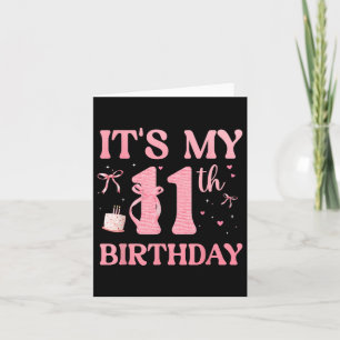 Carte Anniversaire Fille rose Coquette Bow 11 ans Aesth