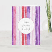 Carte Anniversaire Fille Rose Pâle Violet Rouge Rayures (Devant)