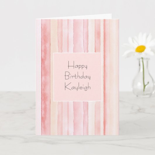 Carte Anniversaire Fille Rose Pêche Rayures (Petite plante)