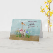 Carte Anniversaire, filleule, pélican, fleurs (Fleur jaune)