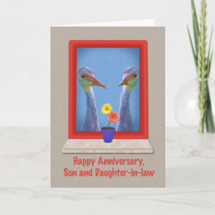 Carte Anniversaire, Fils et Belle-Fille, Grues