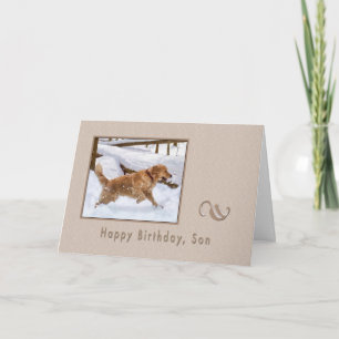 Carte Anniversaire, Fils, Golden Retriever Chien en Neig