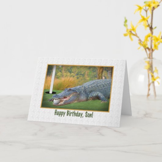 Carte Anniversaire, Fils, Golf, Alligator (Fleur jaune)