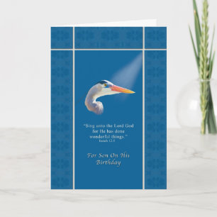 Carte Anniversaire, fils, oiseau de héron de bleu