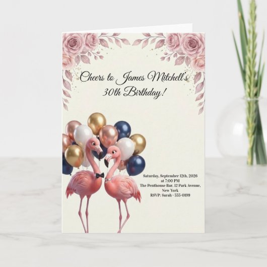 Carte Anniversaire Flamant Luxe  (Devant)
