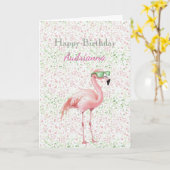 Carte Anniversaire Flamant Rose (Fleur jaune)