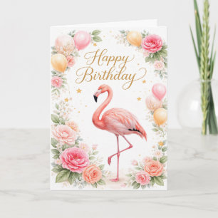 Carte Anniversaire Flamant Rose Vintage
