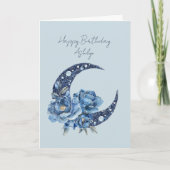 Carte Anniversaire Fleur Bleue Lune (Devant)