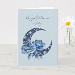 Carte Anniversaire Fleur Bleue Lune