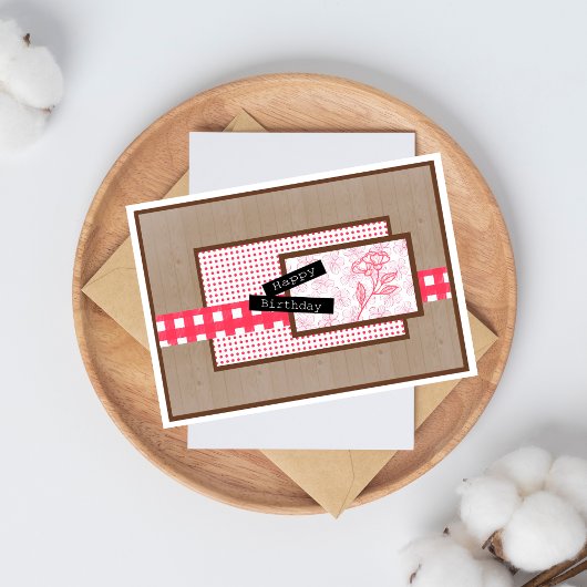 Carte Anniversaire Fleur Rouge Rustique