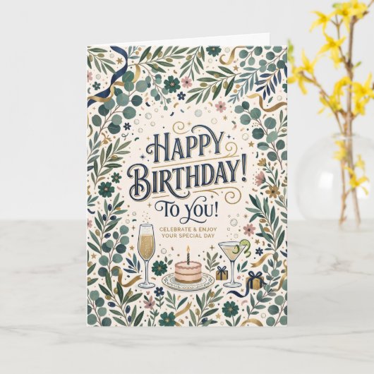 Carte Anniversaire Fleur Sauvage Verte (Fleur jaune)