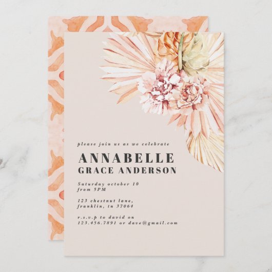 Carte Anniversaire fleuri bohème moderne (Devant / Derrière)