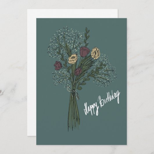 Carte Anniversaire "Fleurs" (Devant / Derrière)
