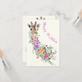 Carte Anniversaire Fleurs colorées Bouquet Giraffe (Devant/Arrière en situation)