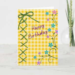 Carte Anniversaire, Fleurs, En vichy, Cravate Laced