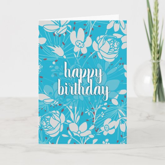Carte Anniversaire Floral Bleu & Blanc (Devant)