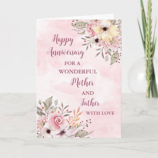 Carte Anniversaire floral de la mère et du père Mariage (Devant)