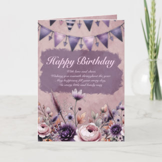 Carte Anniversaire floral d'hiver élégant plié