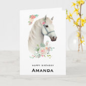 Carte Anniversaire Floral du Boho de Cheval Blanc Élégan (Fleur jaune)