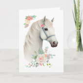 Carte Anniversaire Floral du Boho de Cheval Blanc Élégan (Devant)