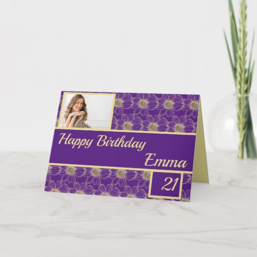 Carte Anniversaire Floral Gold violet (Devant)
