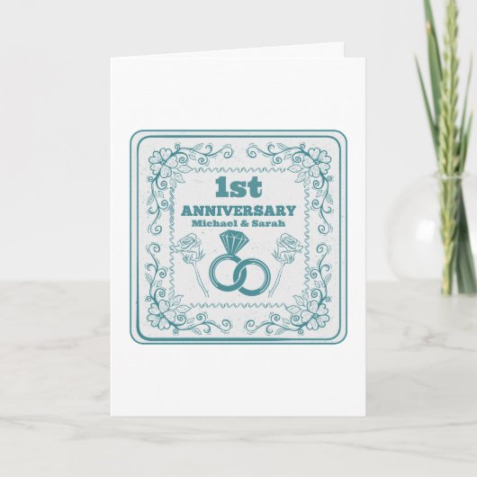 Carte Anniversaire Floral mariage année personnalisable (Devant)
