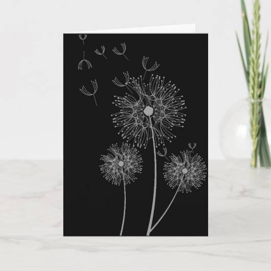 Carte Anniversaire floral moderne noir et blanc Dandelio (Devant)