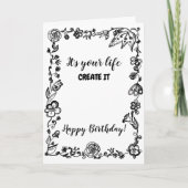 Carte Anniversaire floral monochrome blanc noir de (Devant)