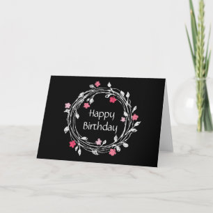 Carte Anniversaire floral noir blanc rose