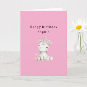 Carte Anniversaire Floral Rose Licorne Mignonne