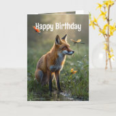 Carte Anniversaire Fox Animal Nature Art (Fleur jaune)
