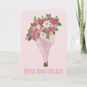 Carte Anniversaire Français Bouquet rose de fleurs