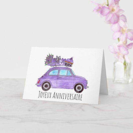 Carte Anniversaire français Retro Fiat 500 (Orchidée)