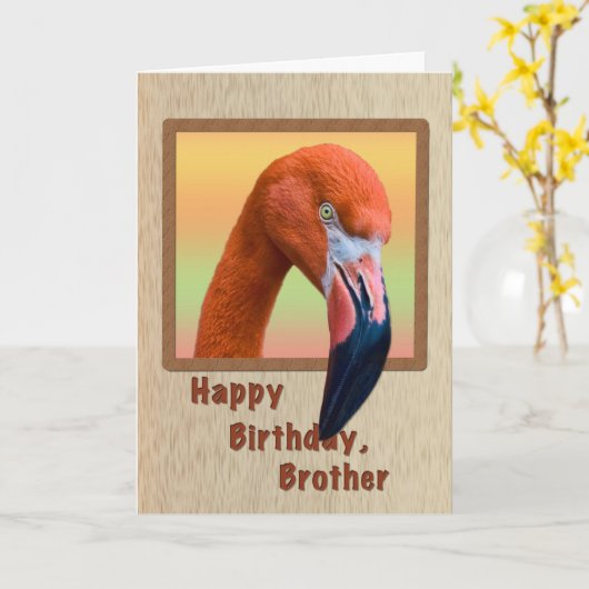 Carte Anniversaire, frère, Flamant rose Bird (Fleur jaune)