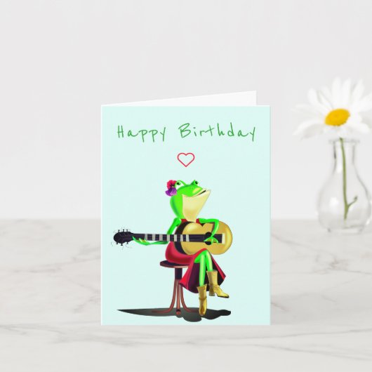 Carte Anniversaire Frog Jouer Guitare Drôle (Petite plante)