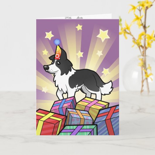 Carte Anniversaire Frontière Collie (Fleur jaune)