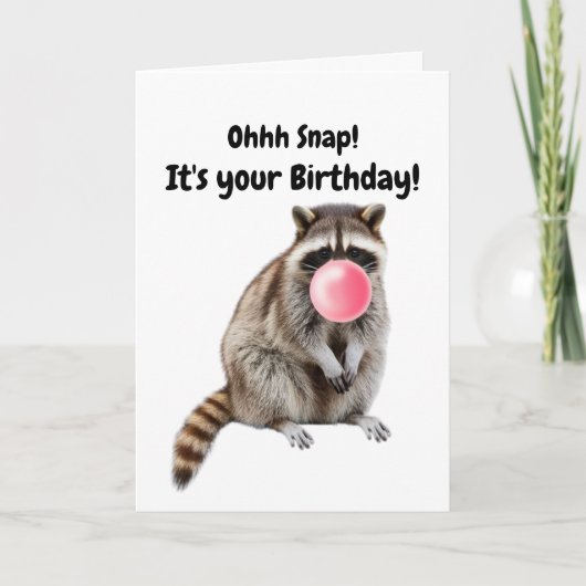 Carte Anniversaire Funny Raccoon souffle la bulle rose (Devant)